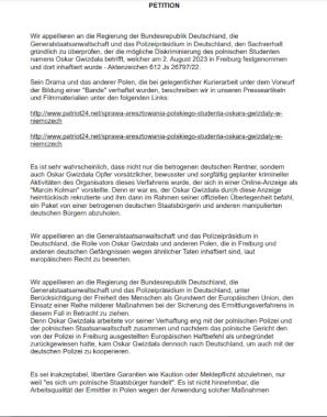 [VIDEO] Warum beantworten das Landgericht Freiburg und die Leiter der Haftanstalt nicht die Fragen der Journalisten zum Fall des inhaftierten Studenten? Demonstration heute um 11:00 Uhr vor der Deutschen Botschaft in Warschau!